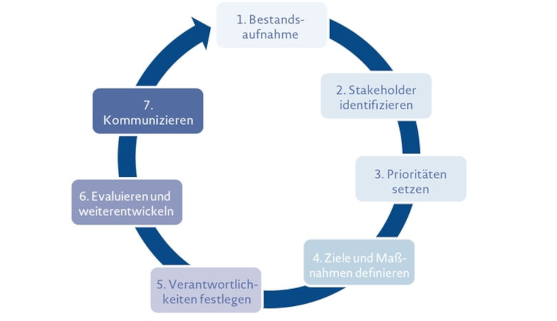Grafische Drastellung der sieben Schritte zum CSR-Managementsystem